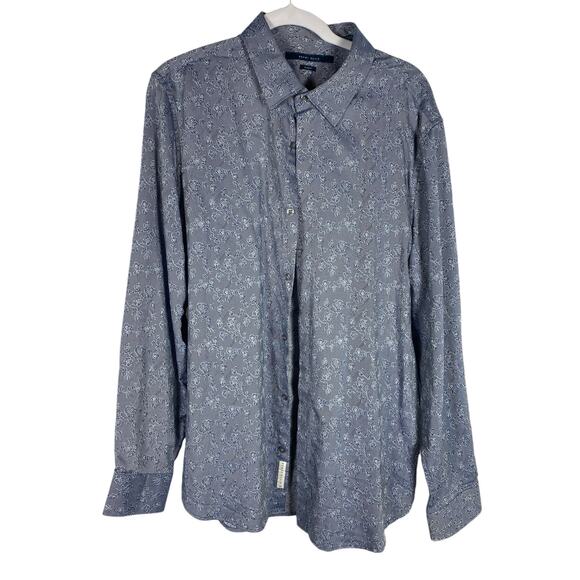 Mens Perry Ellis Blue Floral print slim fit button down Size XL - Picture 1 of 8